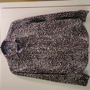 Chaps 100% cotton black/white leopard print button down blouse.  Size L